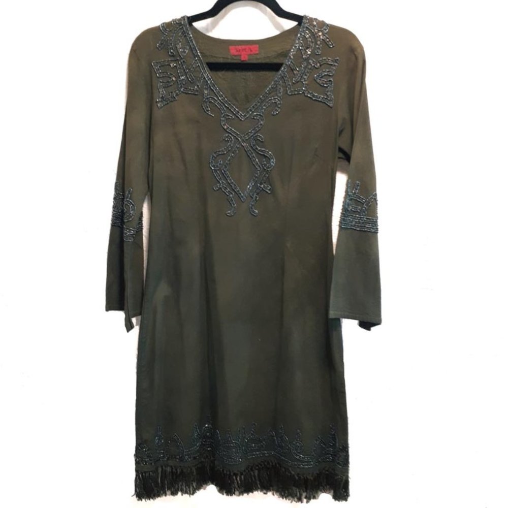 "Bhatik" Olive green beaded\sequined dress medium\large